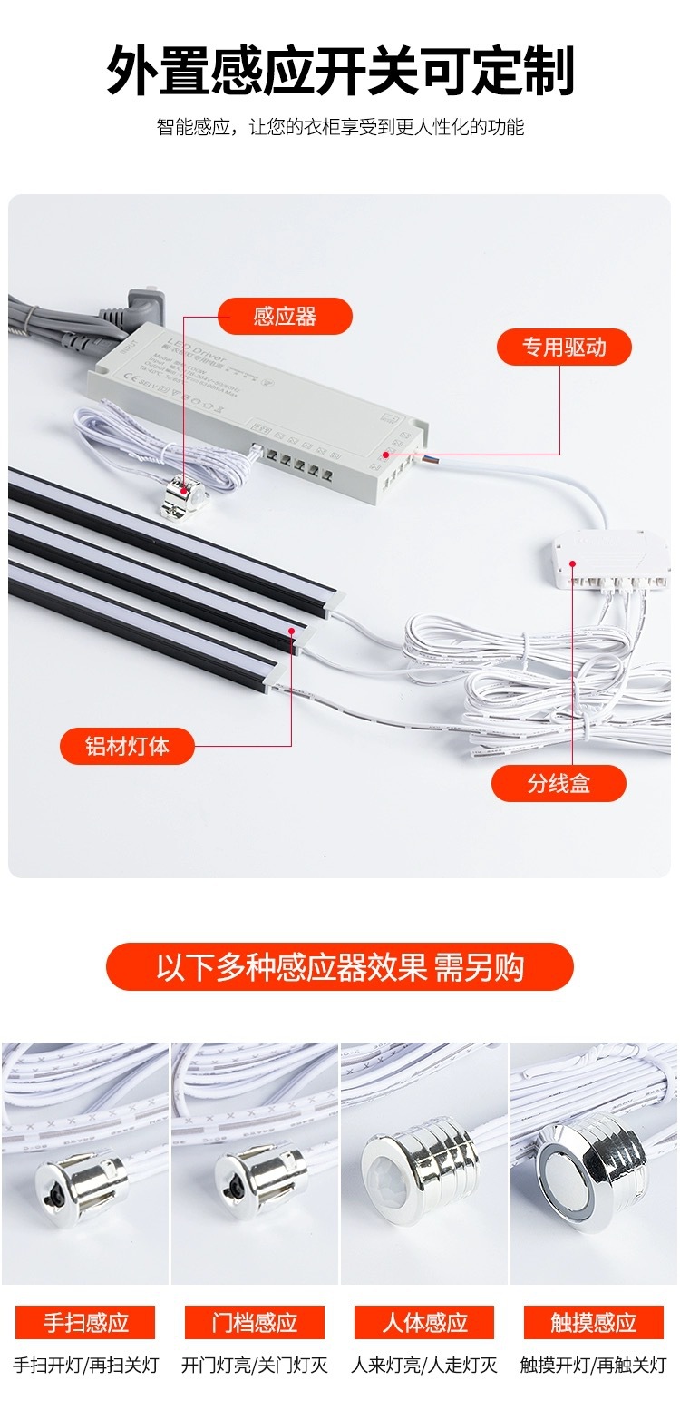 led橱柜灯感应灯条嵌入式开槽衣柜灯酒柜鞋柜展柜灯嵌入式层板灯(图10)