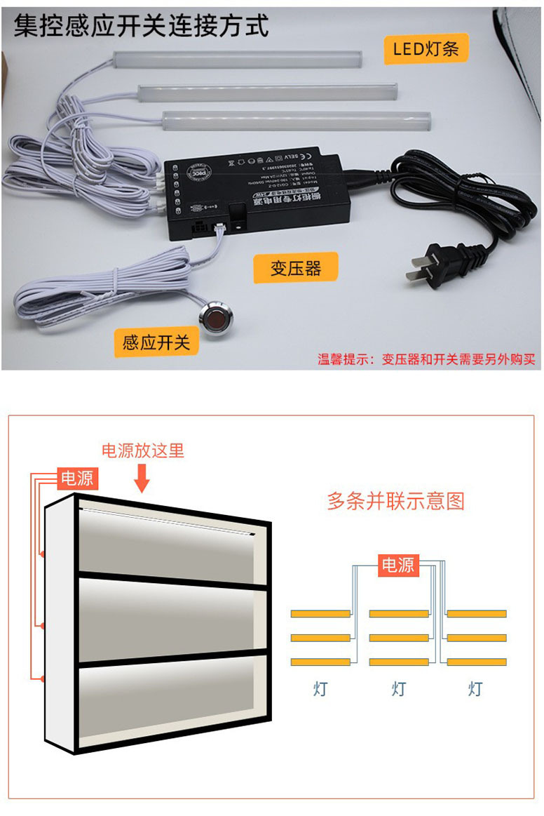 酒柜灯led柜底灯明装三角V形免开槽橱柜衣柜鞋柜感应灯层板线条灯(图12)