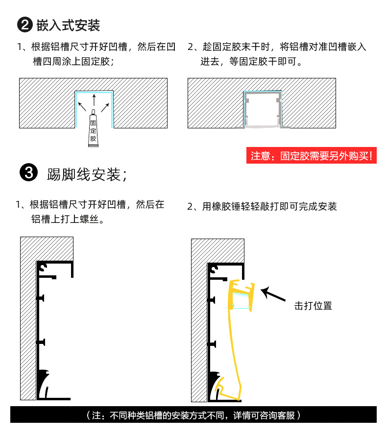 预埋款线性灯槽嵌入式线条灯客厅天花吊顶双眼皮线型线形灯 带铝槽(图11)