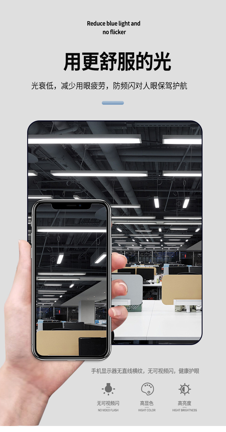 超亮LED长条灯办公室吊灯商用教室会议室健身房商场日光灯长条灯(图5)