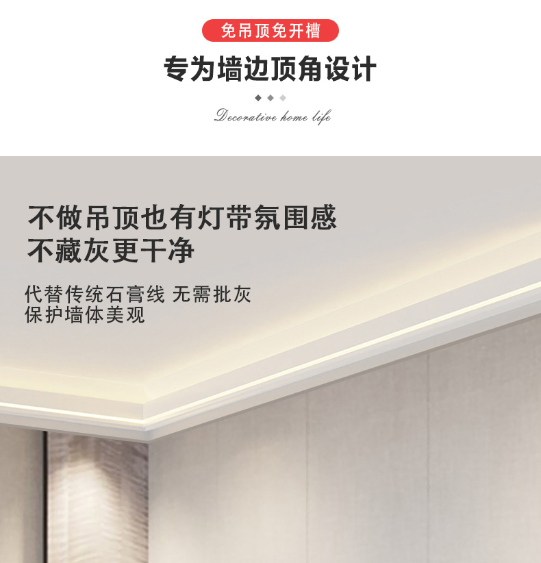 明装免开槽双灯双眼皮顶角线灯 客厅免吊顶无主氛围灯铝合金灯槽(图2)