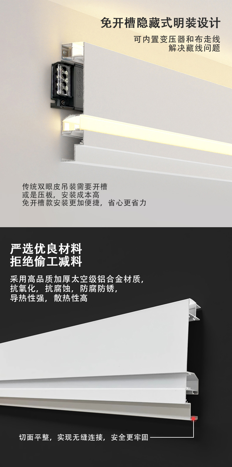 明装免开槽双灯双眼皮顶角线灯 客厅免吊顶无主氛围灯铝合金灯槽(图6)