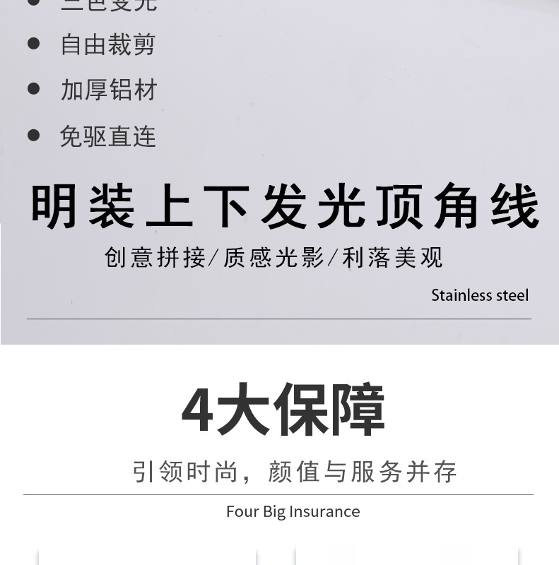 明装免开槽双灯双眼皮顶角线灯 客厅免吊顶无主氛围灯铝合金灯槽(图2)