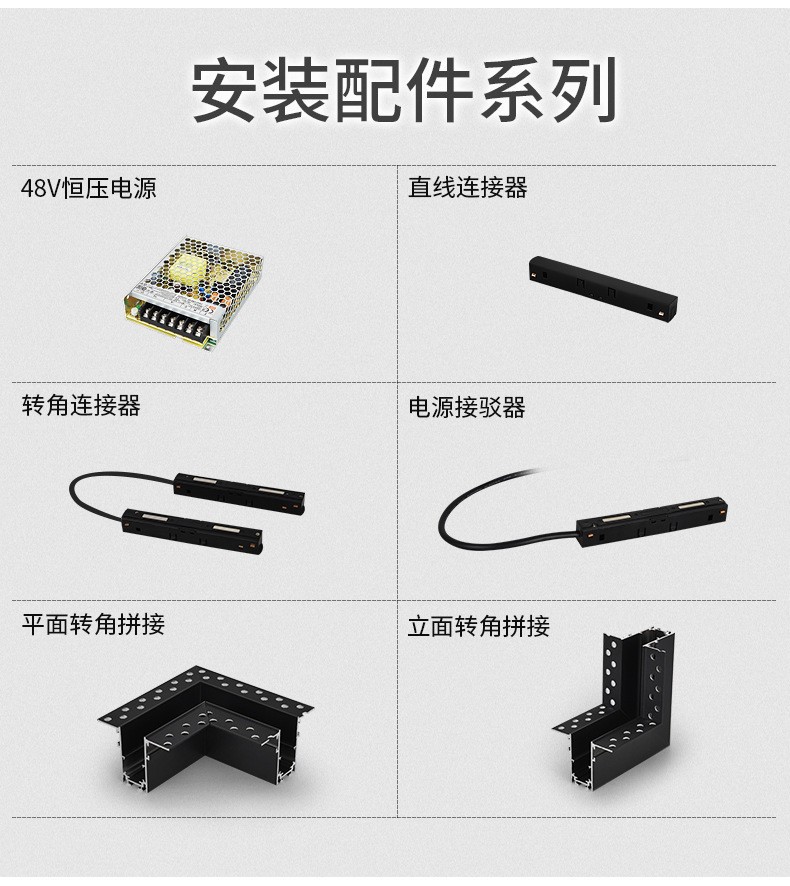 LED无主灯智能家用嵌入式暗装明装客厅照明预埋黑色48V 磁吸轨道灯(图22)