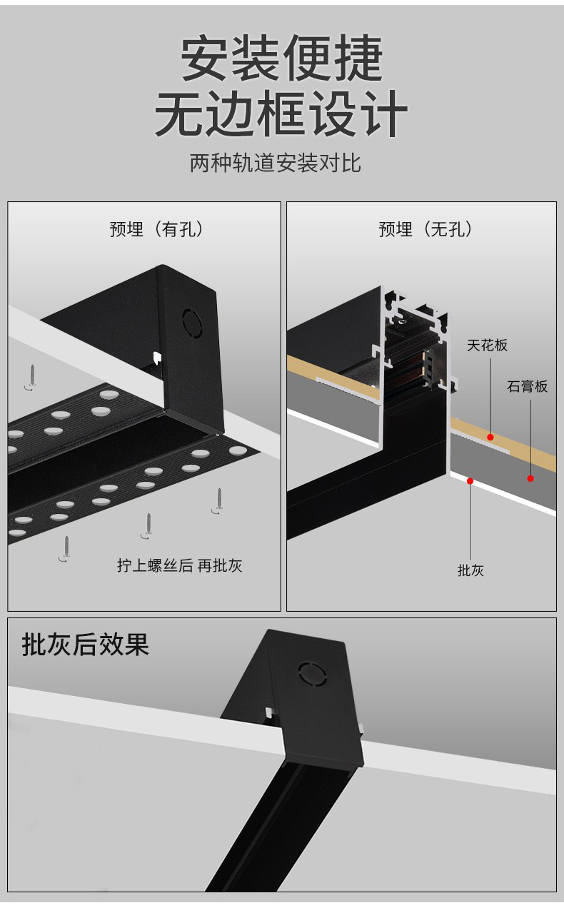 家用嵌入式暗装明装导轨灯 智能客厅无主灯照明预埋款磁吸轨道灯(图6)