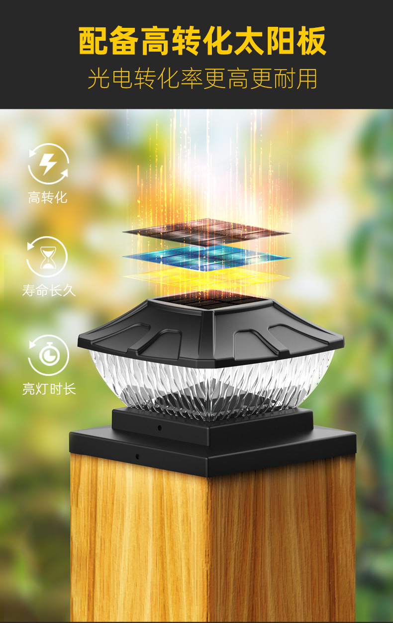 新品太阳能柱头灯 8LED一灯双色户外庭院花园景观 柱子灯(图6)