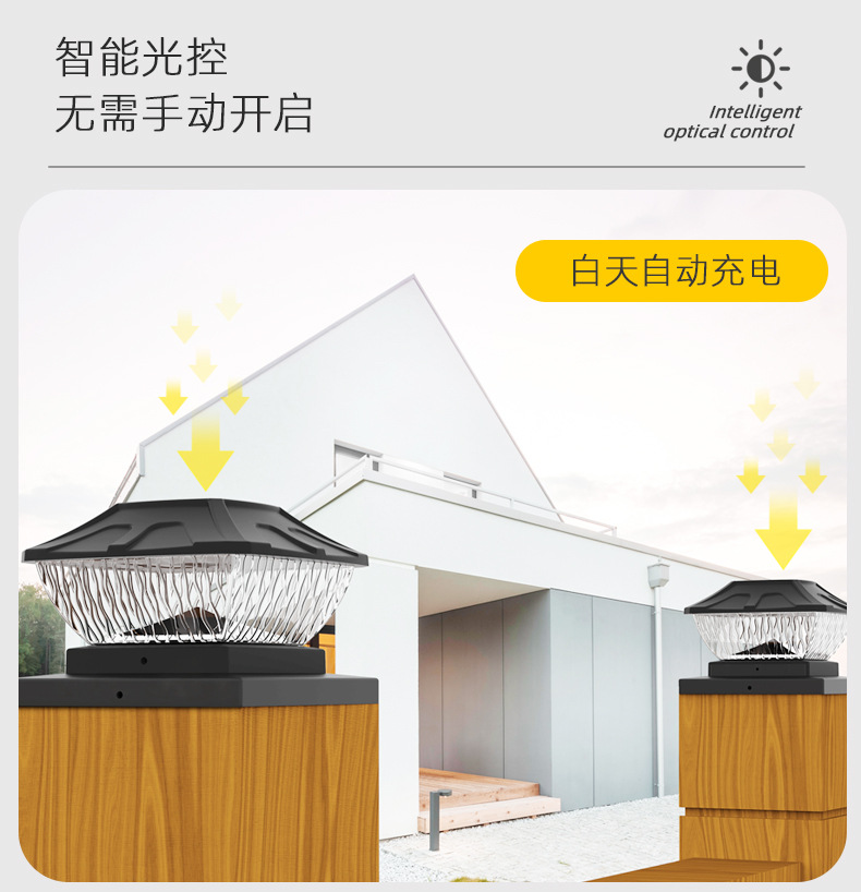 新品太阳能柱头灯 8LED一灯双色户外庭院花园景观 柱子灯(图13)