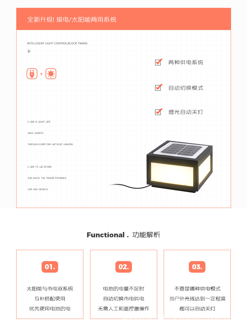 柱头灯户外庭院灯太阳能大门柱子灯别墅门柱灯围墙灯防水现代简约(图4)
