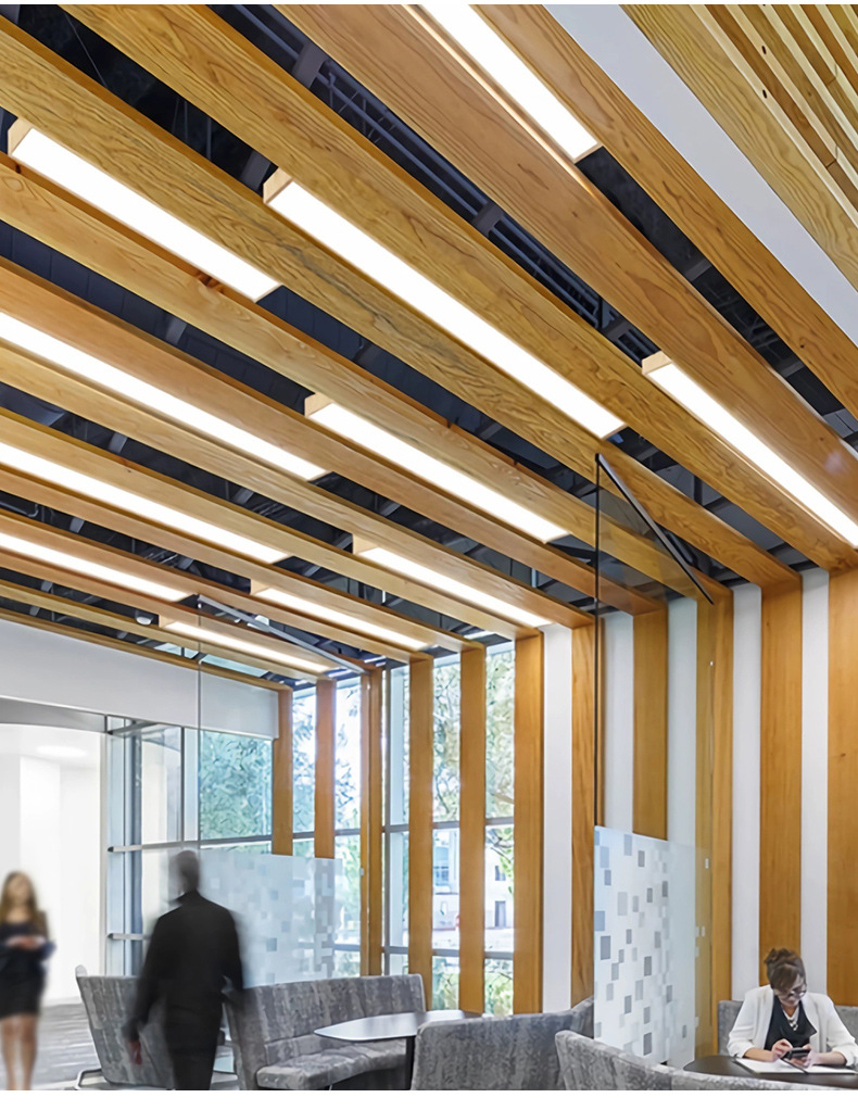 长条灯木纹色led办公室吊灯方通灯7公分吸顶吊线灯商用铝材条形灯(图10)