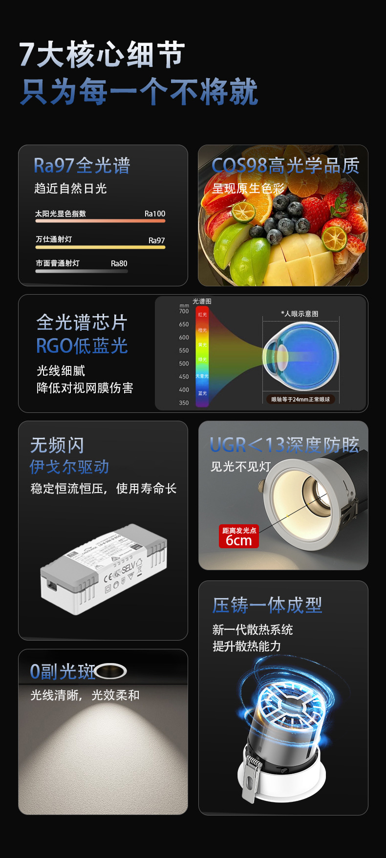 嵌入式护眼小山丘射灯家用智能三色led筒灯客厅卧室cob中 山无主灯(图1)